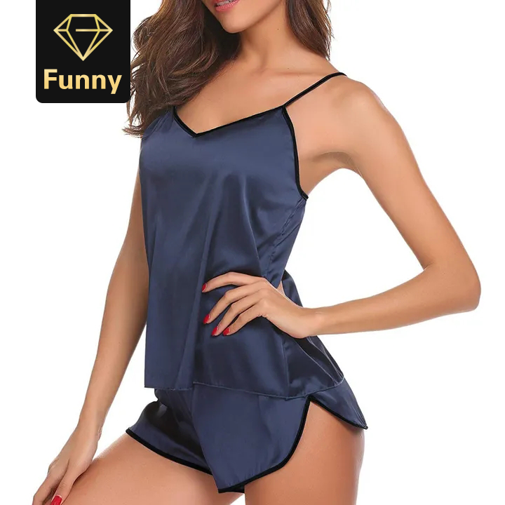 2021 High quality Summer Women Sexy Pajama Set Sleeveless Top Shorts Set Satin Silk Pyjamas Fashion Female Sleepwear