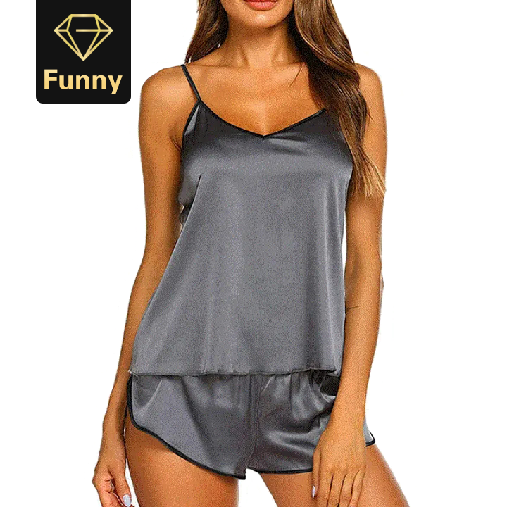 2021 High quality Summer Women Sexy Pajama Set Sleeveless Top Shorts Set Satin Silk Pyjamas Fashion Female Sleepwear
