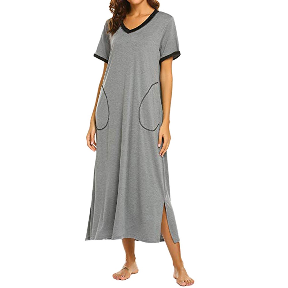 2021 High quality Women Summer Dress Nightshirt Short Sleeve Soft Nightgown with Pocket Casual Sleepwear Female Dress
