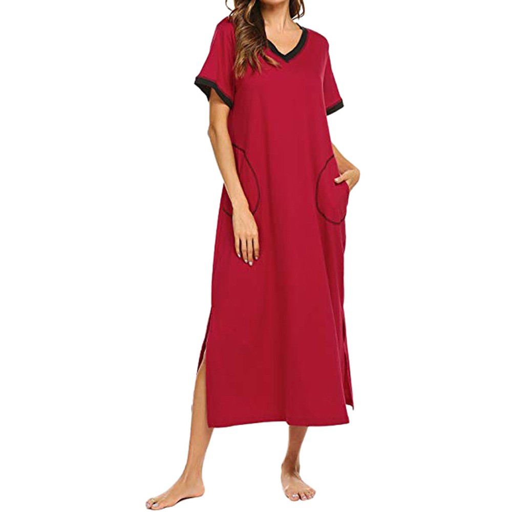 2021 High quality Women Summer Dress Nightshirt Short Sleeve Soft Nightgown with Pocket Casual Sleepwear Female Dress