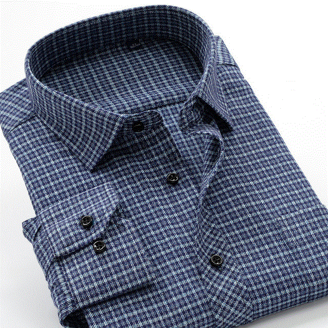 2021 High quality Men's business casual slim brand shirt autumn and winter thick warm cotton plaid shirts plus size