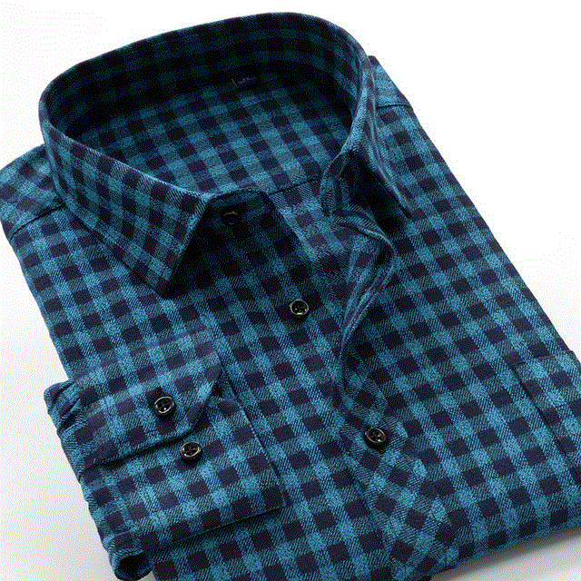 2021 High quality Men's business casual slim brand shirt autumn and winter thick warm cotton plaid shirts plus size