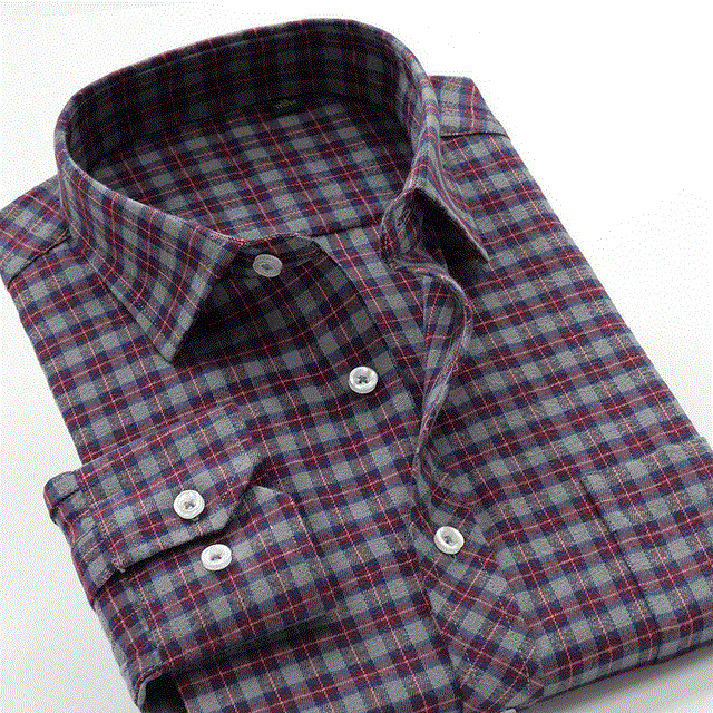2021 High quality Men's business casual slim brand shirt autumn and winter thick warm cotton plaid shirts plus size
