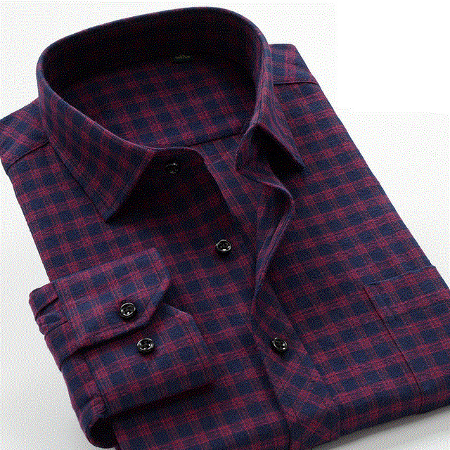 2021 High quality Men's business casual slim brand shirt autumn and winter thick warm cotton plaid shirts plus size