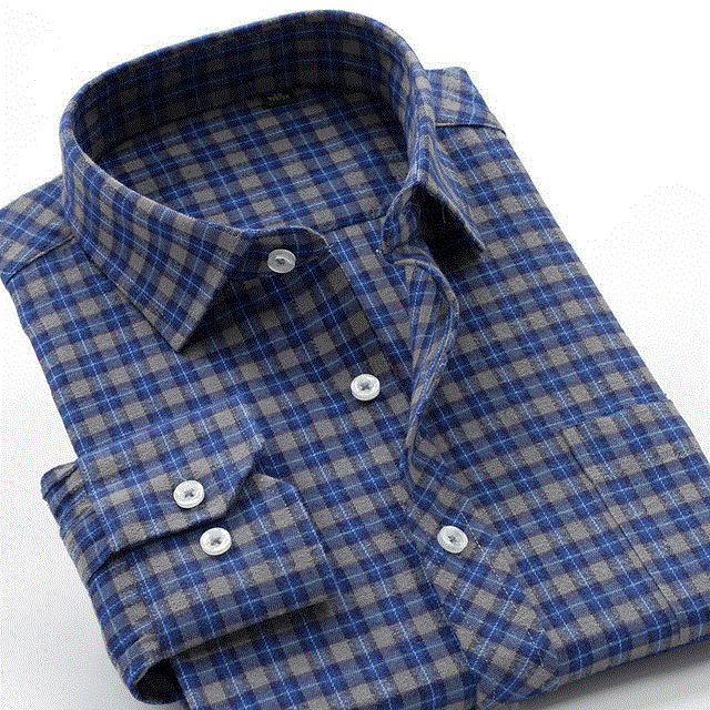 2021 High quality Men's business casual slim brand shirt autumn and winter thick warm cotton plaid shirts plus size