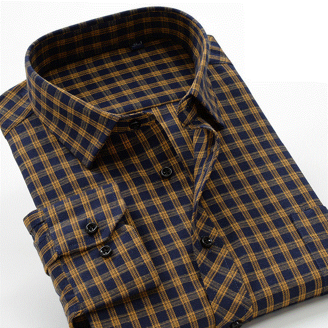 2021 High quality Men's business casual slim brand shirt autumn and winter thick warm cotton plaid shirts plus size