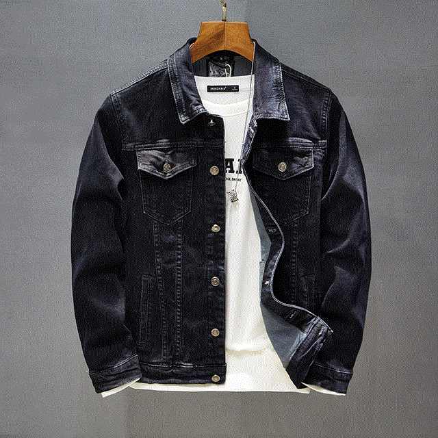 2021 High quality Autumn men classic black slim casual denim jacket washed jeans jacket hip-hop streetwear clothes
