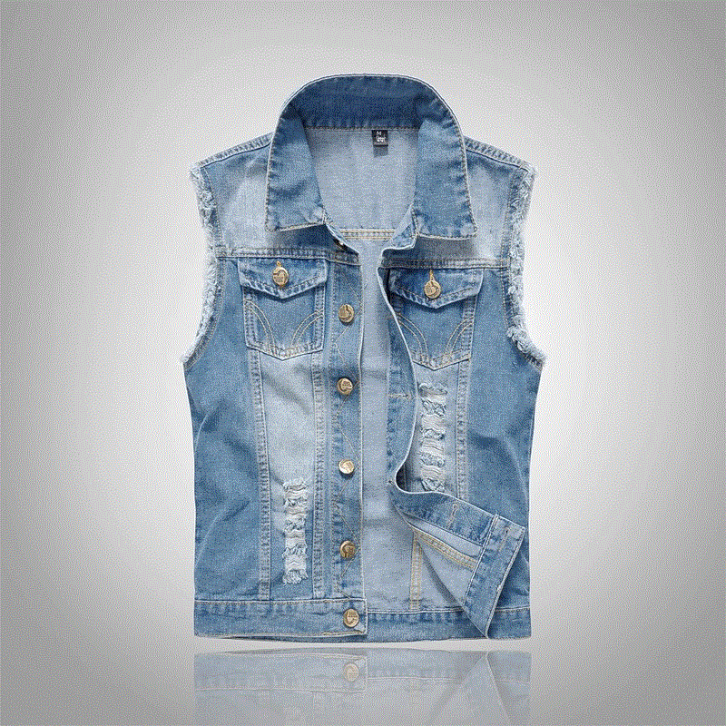 2021 High quality Men Ripped Jacket Denim Vest Hip Hop Jean Coat Waistcoat Men Cowboy Sleeveless Jacket Tank Plus Size