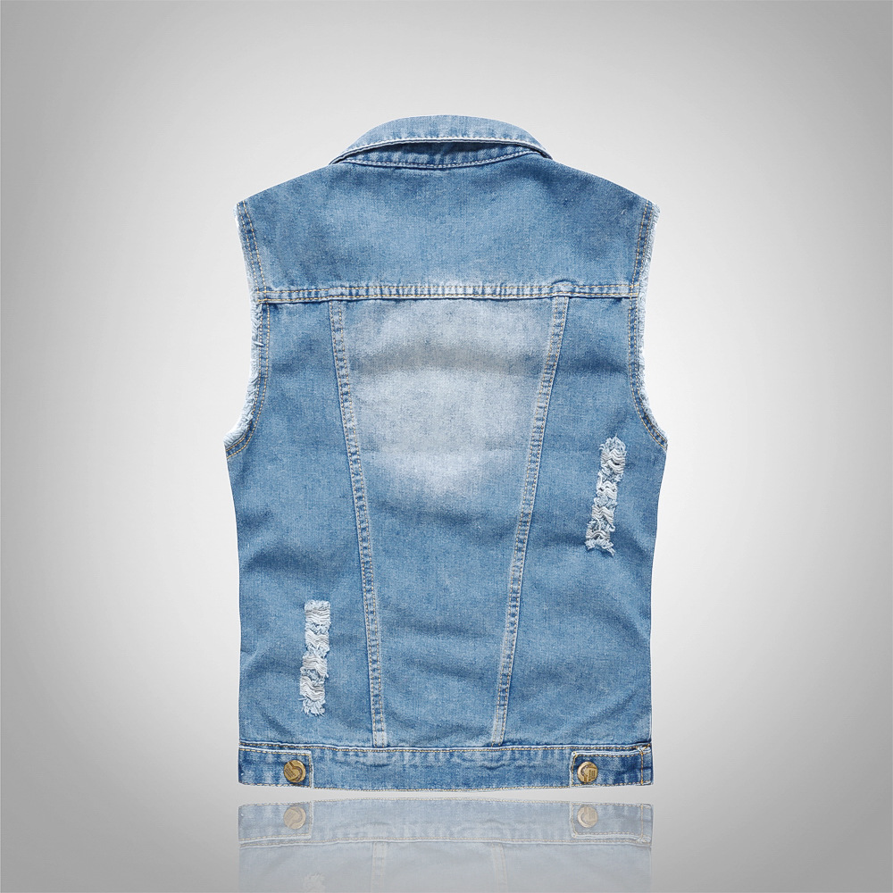 2021 High quality Men Ripped Jacket Denim Vest Hip Hop Jean Coat Waistcoat Men Cowboy Sleeveless Jacket Tank Plus Size