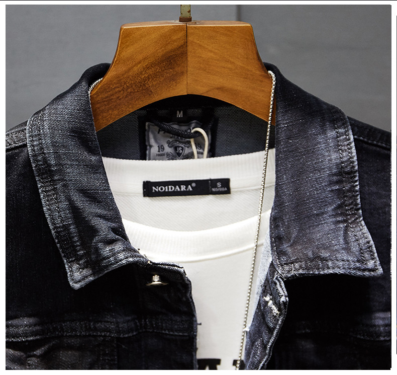 2021 High quality Autumn men classic black slim casual denim jacket washed jeans jacket hip-hop streetwear clothes