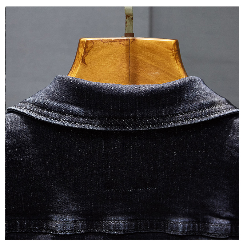 2021 High quality Autumn men classic black slim casual denim jacket washed jeans jacket hip-hop streetwear clothes