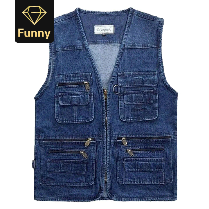 2021 High quality Men V-Neck Classic Denim Vest Mens Casual Waistcoat with Many Pockets Sleeveless Jackets Big Size