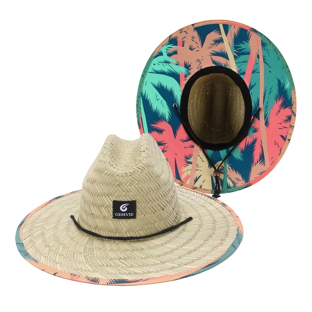 Summer Women Printed Hat Straw Beach Sun hat Outdoor Summer Wide Brim Straw Womens Summer Hats