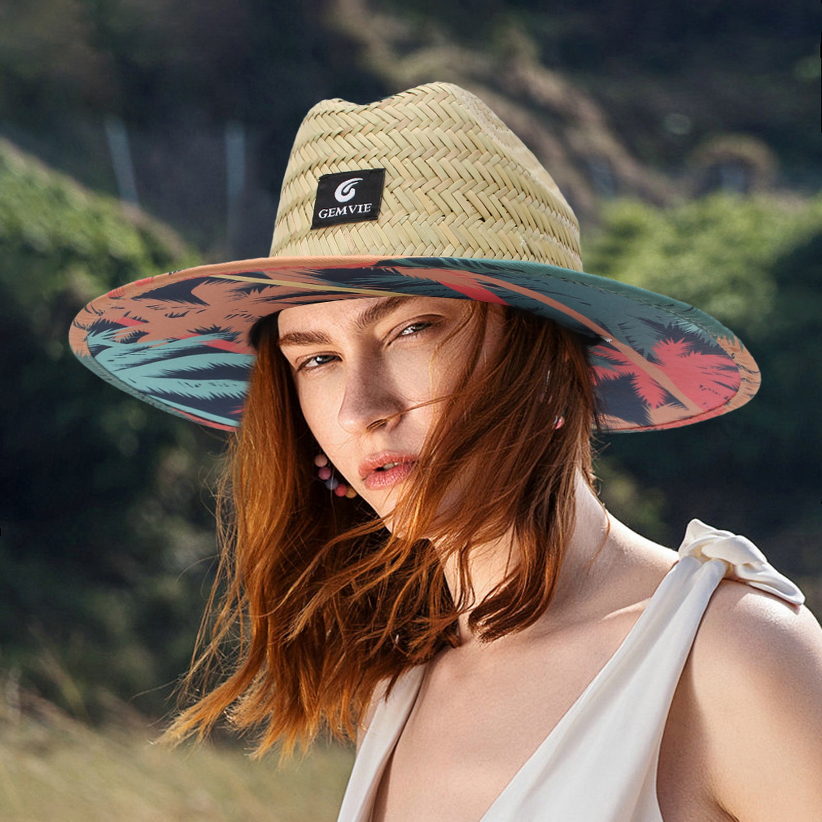 Summer Women Printed Hat Straw Beach Sun hat Outdoor Summer Wide Brim Straw Womens Summer Hats