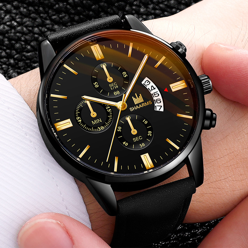 Luxury Men's Watches Fashion Sport Wrist Watches Alloy Case Leather Band Business Quartz Watches