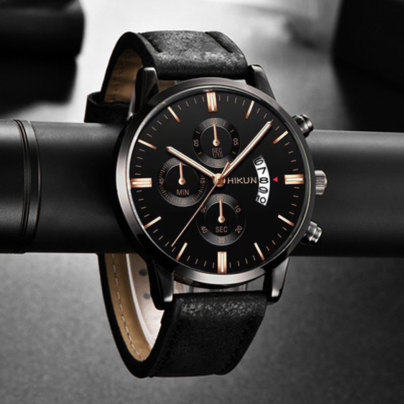 Luxury Men's Watches Fashion Sport Wrist Watches Alloy Case Leather Band Business Quartz Watches