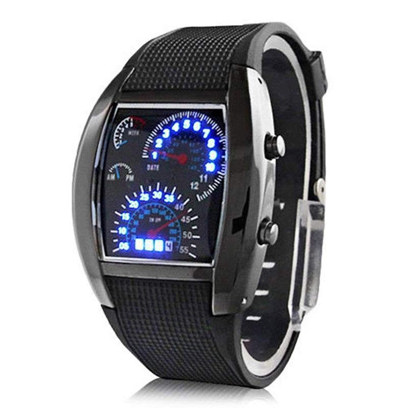 Men&apos;s Watches LED Sport Watches Rubber Band Digital Watches Week Date Dashboard Pattern Dial Watches