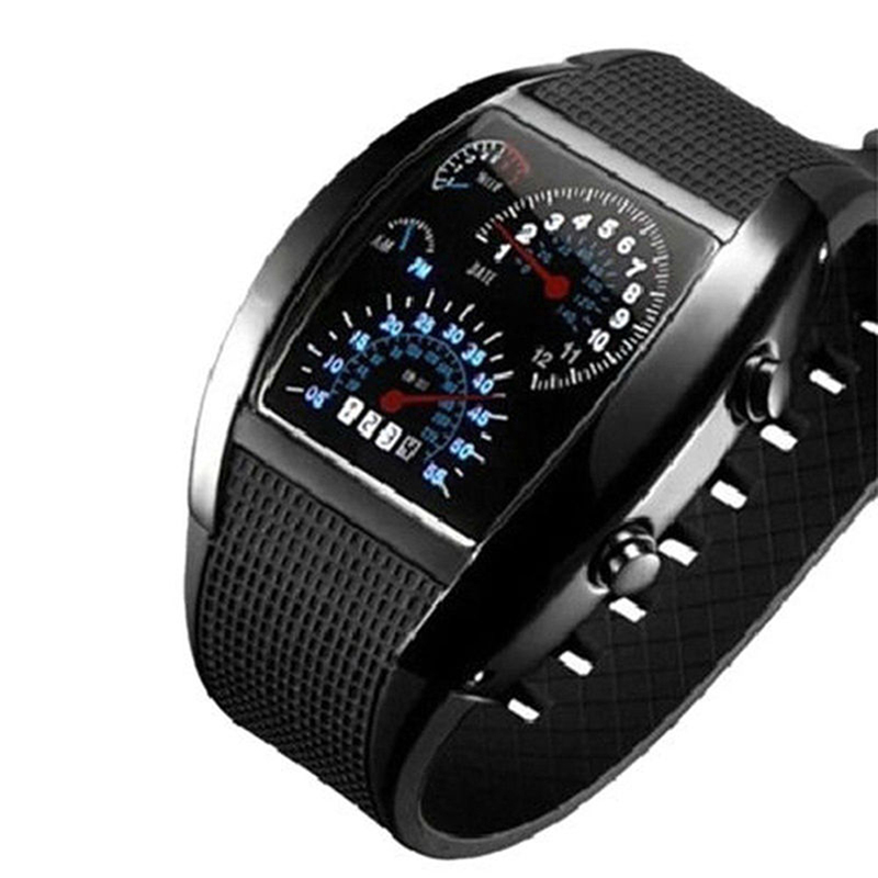 Men&apos;s Watches LED Sport Watches Rubber Band Digital Watches Week Date Dashboard Pattern Dial Watches