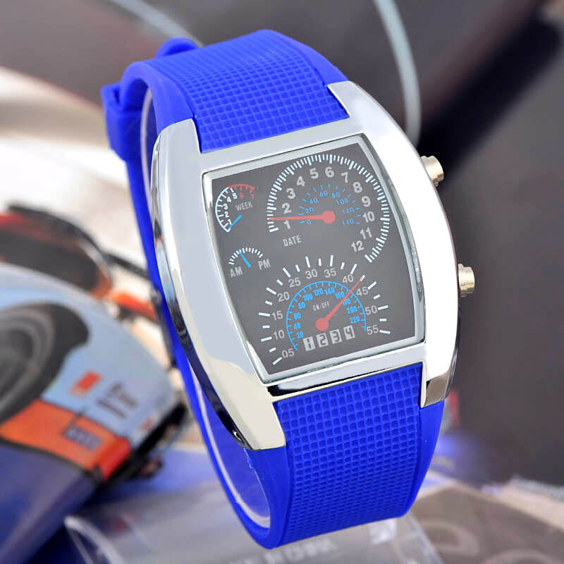 Men&apos;s Watches LED Sport Watches Rubber Band Digital Watches Week Date Dashboard Pattern Dial Watches