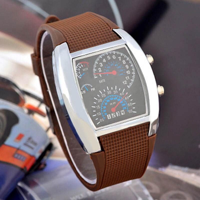 Men&apos;s Watches LED Sport Watches Rubber Band Digital Watches Week Date Dashboard Pattern Dial Watches