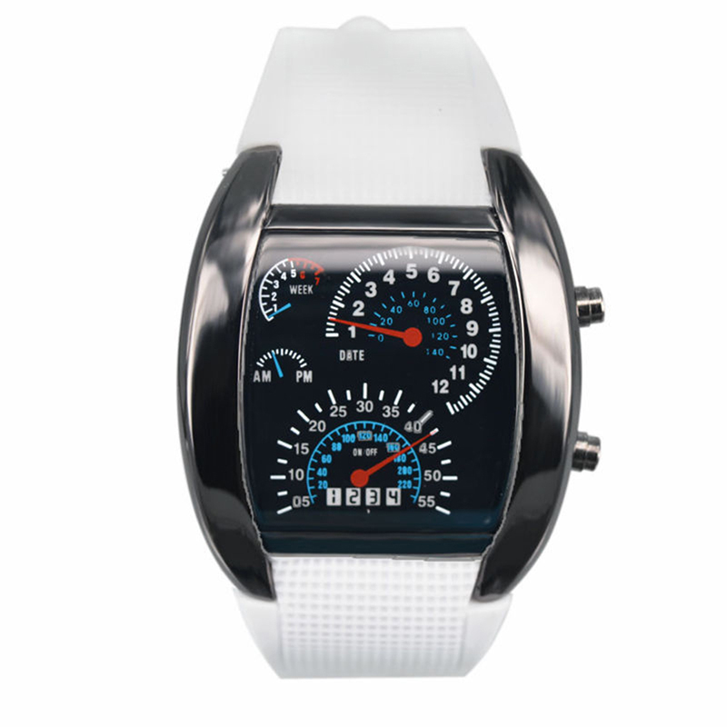 Men&apos;s Watches LED Sport Watches Rubber Band Digital Watches Week Date Dashboard Pattern Dial Watches