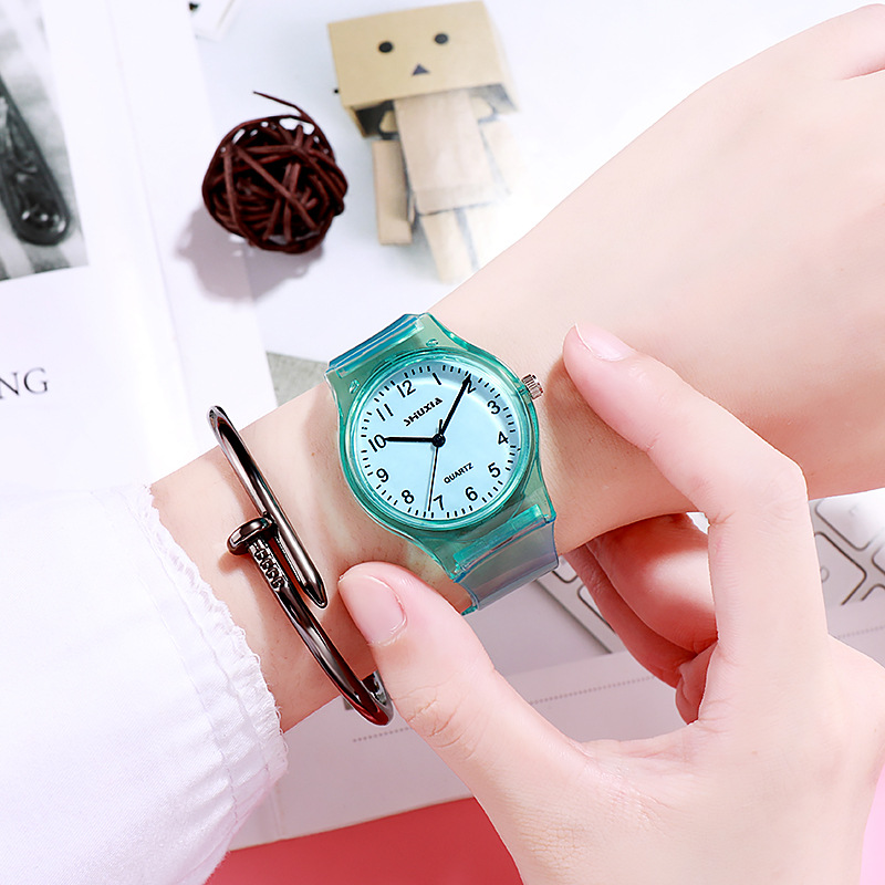 HOT Lovers Women's Watches Fashion Transparent Candy Color Plastic Band Casual Men's Quartz Watches