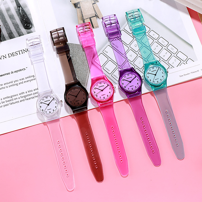 HOT Lovers Women's Watches Fashion Transparent Candy Color Plastic Band Casual Men's Quartz Watches