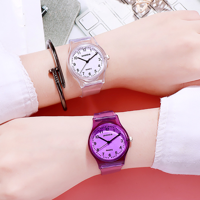 HOT Lovers Women's Watches Fashion Transparent Candy Color Plastic Band Casual Men's Quartz Watches