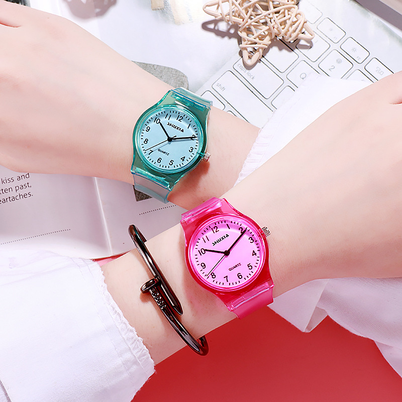 HOT Lovers Women's Watches Fashion Transparent Candy Color Plastic Band Casual Men's Quartz Watches