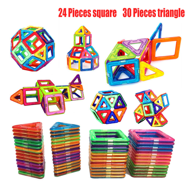 54pcs Magnetic Building Blocks Triangle Square Brick designer Enlighten Bricks Magnetic Toys Magnetic Designer Magnet Building Blocks Accessories Educational Constructor Toys for Children