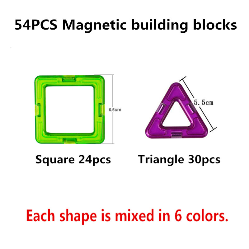 54pcs Magnetic Building Blocks Triangle Square Brick designer Enlighten Bricks Magnetic Toys Magnetic Designer Magnet Building Blocks Accessories Educational Constructor Toys for Children