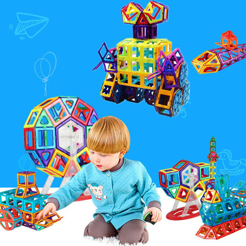 54pcs Magnetic Building Blocks Triangle Square Brick designer Enlighten Bricks Magnetic Toys Magnetic Designer Magnet Building Blocks Accessories Educational Constructor Toys for Children