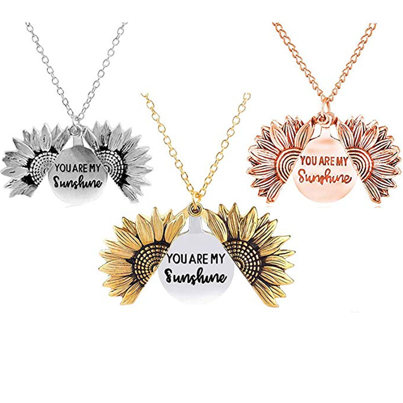 Sunflower Necklaces For Women Rose Gold Silver Color Long Chain Sun Flower Female Pendant Necklace
