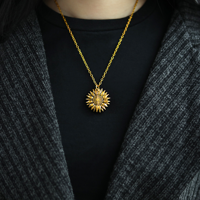 Sunflower Necklaces For Women Rose Gold Silver Color Long Chain Sun Flower Female Pendant Necklace