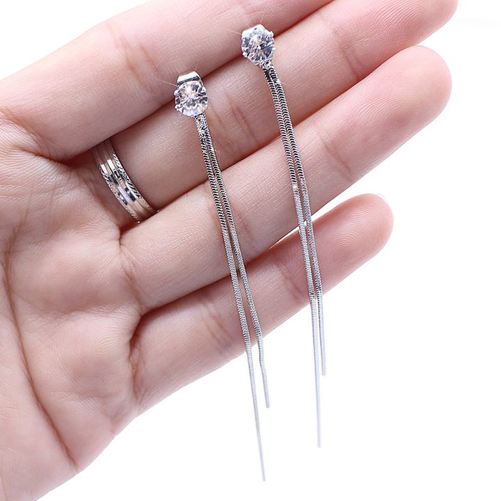 Women Earrings Long Crystal Tassel Dangle Earrings for Women Wedding Drop Earring Elegant Jewelry Valentine's Day Gift Women's Fashion Accessories Jewellery