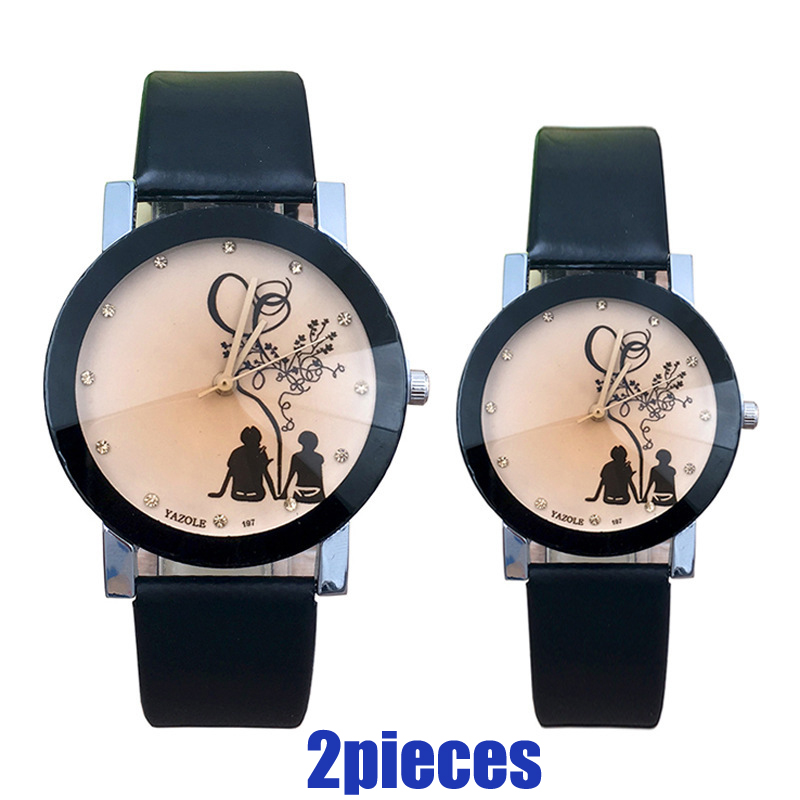 2PCS Lovers Watches Couple watches Casual Leather Strap Quartz Watch Female Male Watch Clocks Gifts