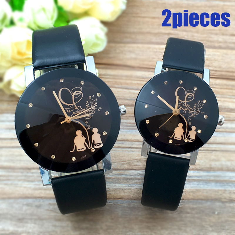 2PCS Lovers Watches Couple watches Casual Leather Strap Quartz Watch Female Male Watch Clocks Gifts