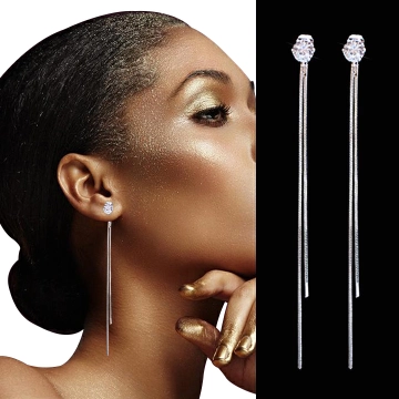 Women Earrings Long Crystal Tassel Dangle Earrings for Women Wedding Drop Earring Elegant Jewelry Valentine's Day Gift Women's Fashion Accessories Jewellery Silver,one size