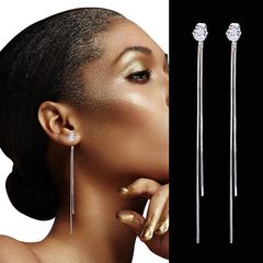 Women Earrings Long Crystal Tassel Dangle Earrings for Women Wedding Drop Earring Elegant Jewelry Valentine's Day Gift Women's Fashion Accessories Jewellery Silver one size