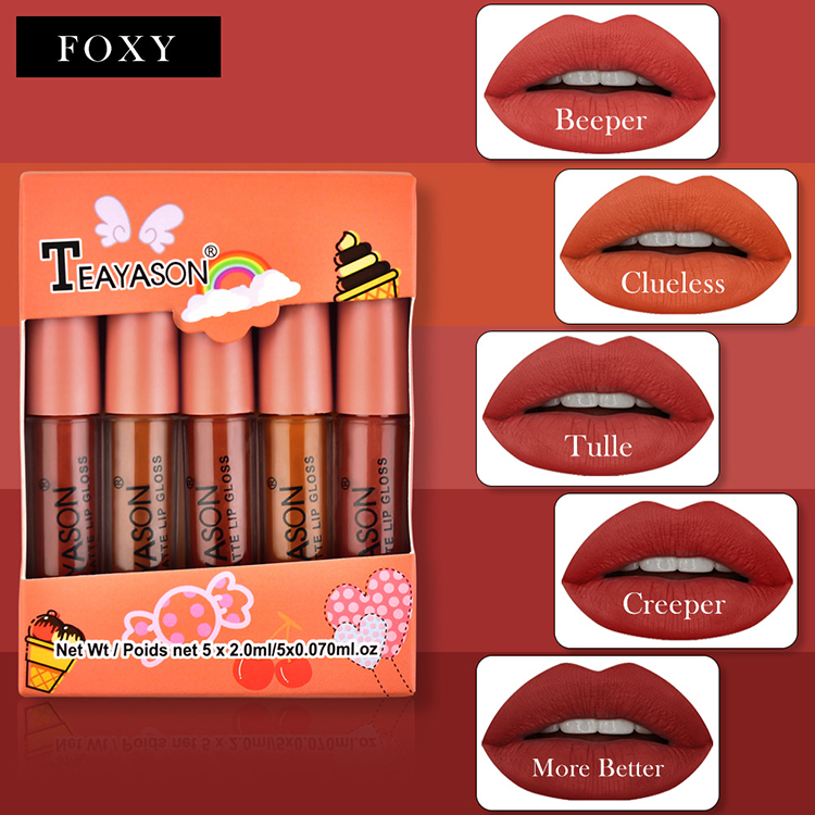 5Pcs/Set Waterproof Lipstick Lip Stick Lipstick Kit Long Lasting Moisturizer Matte Velvet Lipsticks Lips Makeup Cosmetics Labiales Beauty Makeup Valentine's Day Gift