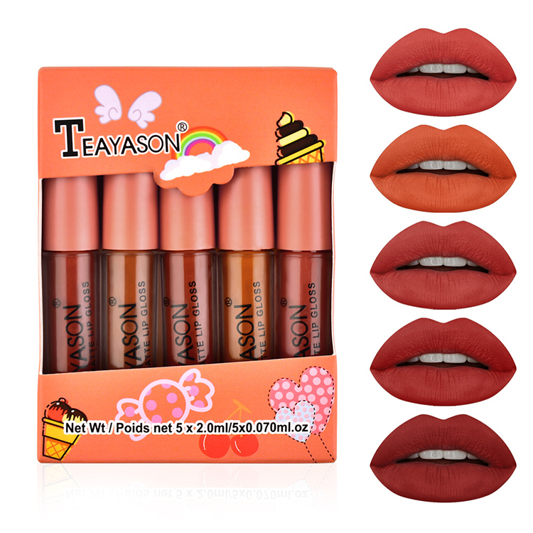 5Pcs/Set Waterproof Lipstick Lip Stick Lipstick Kit Long Lasting Moisturizer Matte Velvet Lipsticks Lips Makeup Cosmetics Labiales Beauty Makeup Valentine's Day Gift