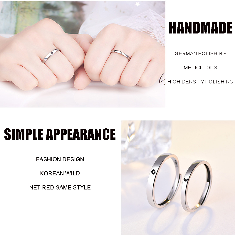 1 Pair Wedding Rings Sun Moon Love Vows Promise Couple Ring Wedding Jewellery Valentine&apos;s Day Gift