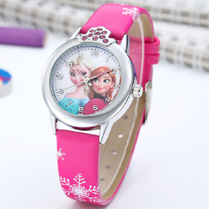 Elsa Watch Girls Elsa Princess Kids Watches Leather Strap Cute Children&apos;s Cartoon Wristwatches Gifts for Kids Girl Women Watches