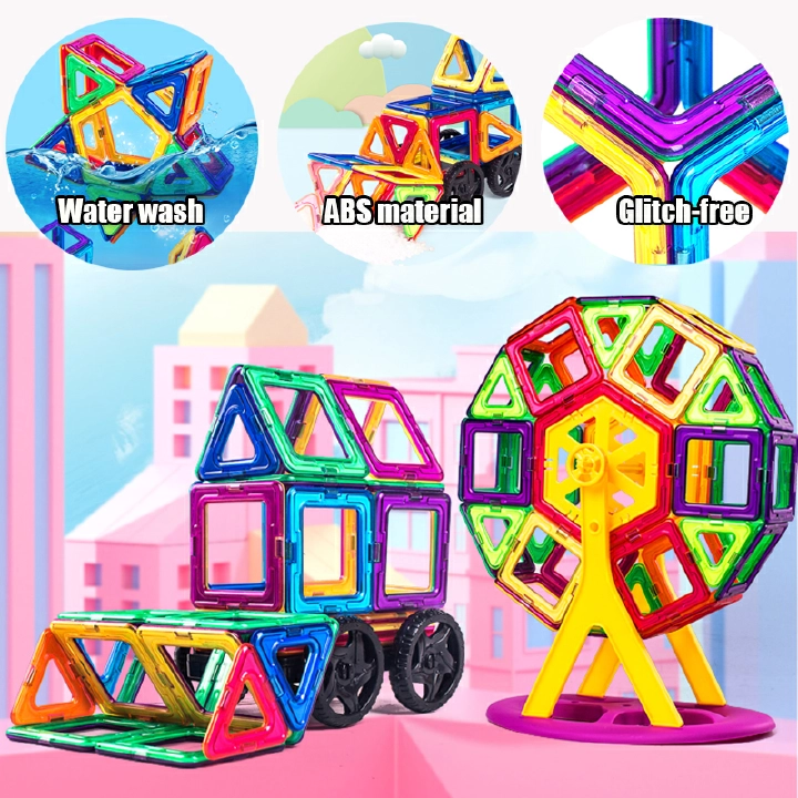 54pcs Magnetic Building Blocks Triangle Square Brick designer Enlighten Bricks Magnetic Toys Magnetic Designer Magnet Building Blocks Accessories Educational Constructor Toys for Children