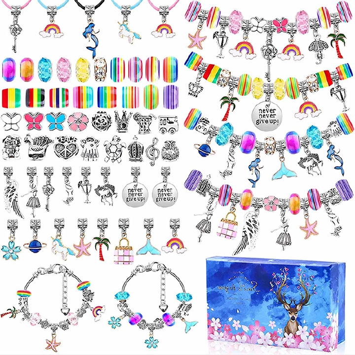112 PCS Christmas Jewerly Making Kit Charm Bracelet Necklaces Present Pandora Alloy Beads Set DIY Child Bracelet Girls Accessories