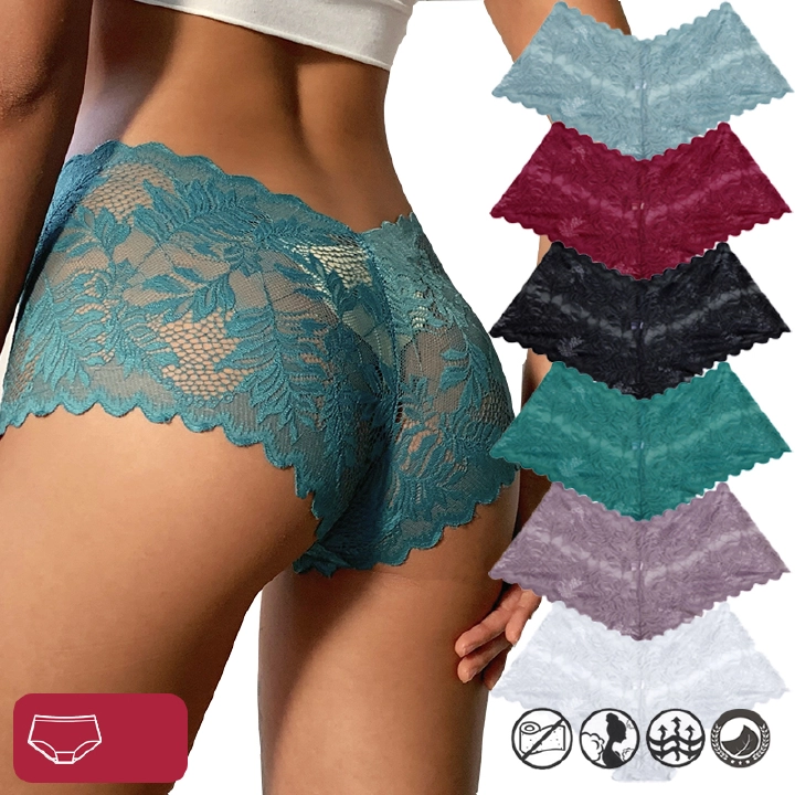 New Arrivals 3/6PCS Women Sexy Lace Panties Floral Perspective Uderwear Solid Color Intimates Boyshort Female V-Waist Breathablle Soft Lingerie