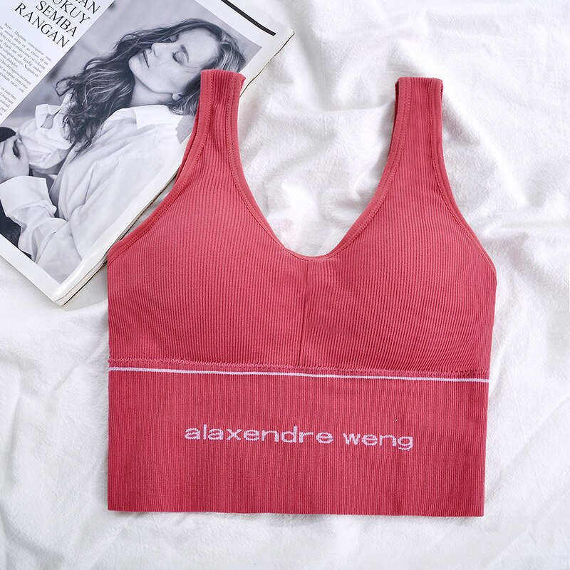 Women Push up Sport Bra For Gym Yoga Lingerie Clothing Dresses Gift For Girlfriend Wife Ladies Cotton Outdoor Running Top Sleeveless Padded Camisole women's underwear Brassiere Red,Free size (55-80KG)