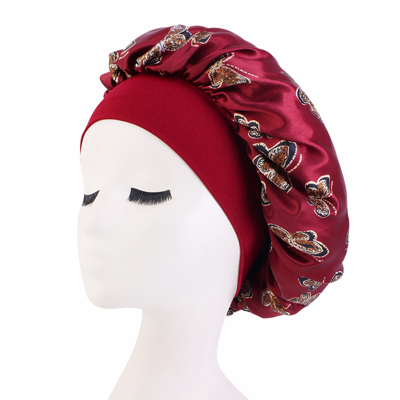 Pattern Satin Headscarf Hat Sleeping Bonnet Women Hair Wrap Elastic Band Cap For Brimmed Night Hat Bath Cap Extra Large Satin Silky Bonnet Sleep with Premium Elastic Band Headwear