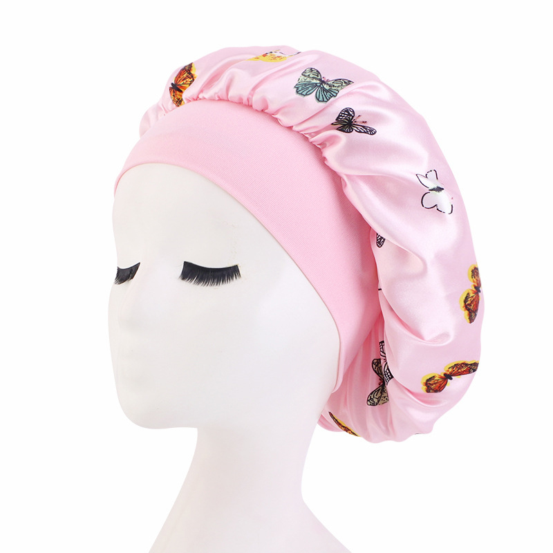 Pattern Satin Headscarf Hat Sleeping Bonnet Women Hair Wrap Elastic Band Cap For Brimmed Night Hat Bath Cap Extra Large Satin Silky Bonnet Sleep with Premium Elastic Band Headwear