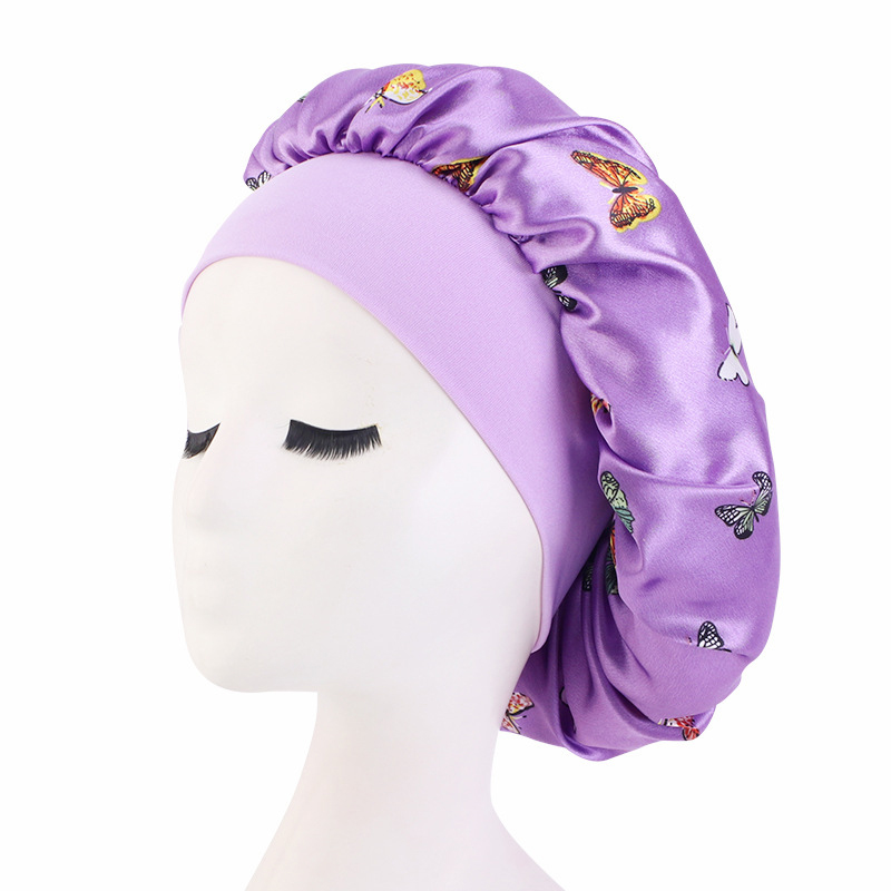 Pattern Satin Headscarf Hat Sleeping Bonnet Women Hair Wrap Elastic Band Cap For Brimmed Night Hat Bath Cap Extra Large Satin Silky Bonnet Sleep with Premium Elastic Band Headwear